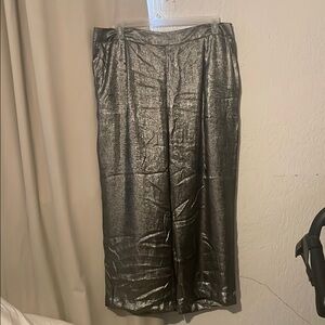 Metallic Gun Metal Metallic Wide Leg Pants ** INK STAIN**